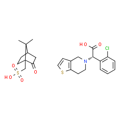 ChemSpider 2D Image | (2S)-(2-Chlorophenyl)(6,7-dihydrothieno[3,2-c]pyridin-5(4H)-yl)acetic acid - (7,7-dimethyl-2-oxobicyclo[2.2.1]hept-1-yl)methanesulfonic acid (1:1) | C25H30ClNO6S2