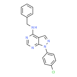 ChemSpider 2D Image | N-Benzyl-1-(4-chlorophenyl)-1H-pyrazolo[3,4-d]pyrimidin-4-amine | C18H14ClN5