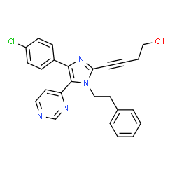 ChemSpider 2D Image | 4-[4-(4-chlorophenyl)-1-phenethyl-5-pyrimidin-4-yl-imidazol-2-yl]but-3-yn-1-ol | C25H21ClN4O