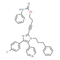 ChemSpider 2D Image | 4-[4-(4-fluorophenyl)-1-(3-phenylpropyl)-5-(4-pyridyl)imidazol-2-yl]but-3-ynyl N-phenylcarbamate | C34H29FN4O2