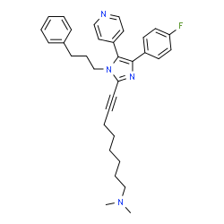 ChemSpider 2D Image | 8-[4-(4-fluorophenyl)-1-(3-phenylpropyl)-5-(4-pyridyl)imidazol-2-yl]-N,N-dimethyl-oct-7-yn-1-amine | C33H37FN4
