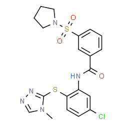 ChemSpider 2D Image | N-{5-Chloro-2-[(4-methyl-4H-1,2,4-triazol-3-yl)sulfanyl]phenyl}-3-(1-pyrrolidinylsulfonyl)benzamide | C20H20ClN5O3S2
