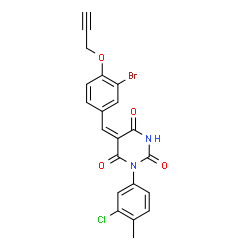 ChemSpider 2D Image | (5E)-5-[3-Bromo-4-(2-propyn-1-yloxy)benzylidene]-1-(3-chloro-4-methylphenyl)-2,4,6(1H,3H,5H)-pyrimidinetrione | C21H14BrClN2O4