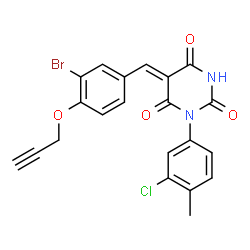 ChemSpider 2D Image | (5Z)-5-[3-Bromo-4-(2-propyn-1-yloxy)benzylidene]-1-(3-chloro-4-methylphenyl)-2,4,6(1H,3H,5H)-pyrimidinetrione | C21H14BrClN2O4