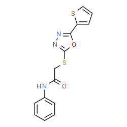 ChemSpider 2D Image | N-Phenyl-2-{[5-(2-thienyl)-1,3,4-oxadiazol-2-yl]sulfanyl}acetamide | C14H11N3O2S2
