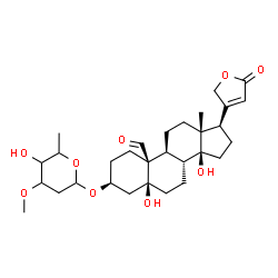 ChemSpider 2D Image | (3beta,5beta)-3-[(2,6-Dideoxy-3-O-methylhexopyranosyl)oxy]-5,14-dihydroxy-19-oxocard-20(22)-enolide | C30H44O9