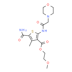 ChemSpider 2D Image | 2-Methoxyethyl 5-carbamoyl-4-methyl-2-[(4-morpholinylacetyl)amino]-3-thiophenecarboxylate | C16H23N3O6S
