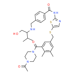 ChemSpider 2D Image | N-[5-({3-[(4-Acetyl-1-piperazinyl)carbonyl]-4,5-dimethylbenzyl}sulfanyl)-1,3-thiazol-2-yl]-4-{[(1-hydroxy-3-methyl-2-butanyl)amino]methyl}benzamide | C32H41N5O4S2