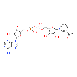 ChemSpider 2D Image | [5-(3-acetylpyridin-1-ium-1-yl)-3,4-dihydroxy-tetrahydrofuran-2-yl]methyl [[5-(6-aminopurin-9-yl)-3,4-dihydroxy-tetrahydrofuran-2-yl]methoxy-hydroxy-phosphoryl] phosphate | C22H28N6O14P2