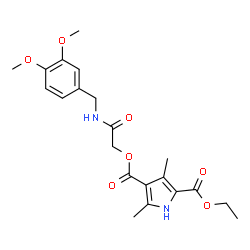 ChemSpider 2D Image | 4-{2-[(3,4-Dimethoxybenzyl)amino]-2-oxoethyl} 2-ethyl 3,5-dimethyl-1H-pyrrole-2,4-dicarboxylate | C21H26N2O7