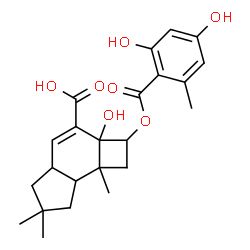 ChemSpider 2D Image | 2-[(2,4-Dihydroxy-6-methylbenzoyl)oxy]-2a-hydroxy-6,6,7b-trimethyl-2,2a,4a,5,6,7,7a,7b-octahydro-1H-cyclobuta[e]indene-3-carboxylic acid | C23H28O7
