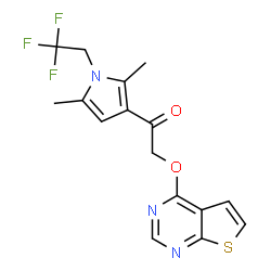 ChemSpider 2D Image | 1-[2,5-Dimethyl-1-(2,2,2-trifluoroethyl)-1H-pyrrol-3-yl]-2-(thieno[2,3-d]pyrimidin-4-yloxy)ethanone | C16H14F3N3O2S