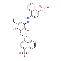 ChemSpider 2D Image | 4,4'-{[5-(Hydroxymethyl)-2,6-dioxo-4-cyclohexene-1,3-diylidene]di-1-hydrazinyl-2-ylidene}di(1-naphthalenesulfonic acid) | C27H20N4O9S2