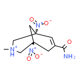 ChemSpider 2D Image | (1R,5R)-7-Carbamoyl-3-methyl-1,5-dinitro-3-azoniabicyclo[3.3.1]non-6-ene | C10H15N4O5