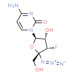ChemSpider 2D Image | 4-Amino-1-[(2R,3S,4S,5R)-5-azido-4-fluoro-3-hydroxy-5-(hydroxymethyl)tetrahydro-2-furanyl]-2(1H)-pyrimidinone | C9H11FN6O4