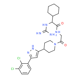 ChemSpider 2D Image | 2-Carbamimidamido-2-cyclohexyl-N-(2-{4-[3-(2,3-dichlorophenyl)-1H-pyrazol-5-yl]-1-piperidinyl}-2-oxoethyl)acetamide | C25H33Cl2N7O2