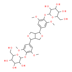 ChemSpider 2D Image | 4-{4-[4-(Hexopyranosyloxy)-3,5-dimethoxyphenyl]tetrahydro-1H,3H-furo[3,4-c]furan-1-yl}-2,6-dimethoxyphenyl hexopyranoside | C34H46O18