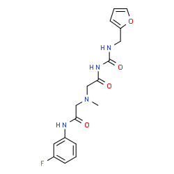 ChemSpider 2D Image | 2-[{2-[(3-Fluorophenyl)amino]-2-oxoethyl}(methyl)amino]-N-[(2-furylmethyl)carbamoyl]acetamide | C17H19FN4O4