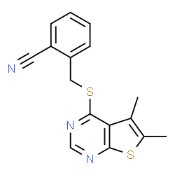 ChemSpider 2D Image | 2-{[(5,6-Dimethylthieno[2,3-d]pyrimidin-4-yl)sulfanyl]methyl}benzonitrile | C16H13N3S2