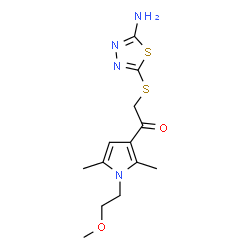 ChemSpider 2D Image | 2-[(5-Amino-1,3,4-thiadiazol-2-yl)sulfanyl]-1-[1-(2-methoxyethyl)-2,5-dimethyl-1H-pyrrol-3-yl]ethanone | C13H18N4O2S2