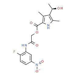ChemSpider 2D Image | 2-[(2-Fluoro-5-nitrophenyl)amino]-2-oxoethyl 4-[(1R)-1-hydroxyethyl]-3,5-dimethyl-1H-pyrrole-2-carboxylate | C17H18FN3O6