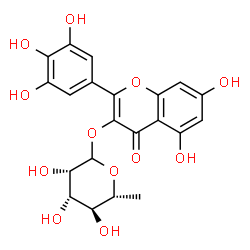 ChemSpider 2D Image | 5,7-Dihydroxy-4-oxo-2-(3,4,5-trihydroxyphenyl)-4H-chromen-3-yl 6-deoxy-D-mannopyranoside | C21H20O12