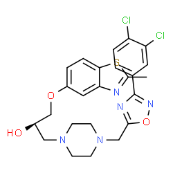 ChemSpider 2D Image | (2R)-1-(4-{[3-(3,4-Dichlorophenyl)-1,2,4-oxadiazol-5-yl]methyl}-1-piperazinyl)-3-[(2-methyl-1,3-benzothiazol-5-yl)oxy]-2-propanol | C24H25Cl2N5O3S