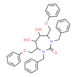 ChemSpider 2D Image | 1,3-Dibenzyl-5,6-dihydroxy-4,7-bis(phenoxymethyl)-1,3-diazepan-2-one | C33H34N2O5