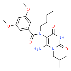 ChemSpider 2D Image | N-(6-Amino-1-isobutyl-2,4-dioxo-1,2,3,4-tetrahydro-5-pyrimidinyl)-N-butyl-3,5-dimethoxybenzamide | C21H30N4O5