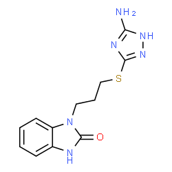 ChemSpider 2D Image | 1-{3-[(5-Amino-1H-1,2,4-triazol-3-yl)sulfanyl]propyl}-1,3-dihydro-2H-benzimidazol-2-one | C12H14N6OS