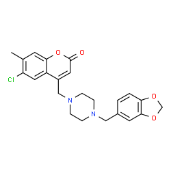 ChemSpider 2D Image | 4-{[4-(1,3-Benzodioxol-5-ylmethyl)-1-piperazinyl]methyl}-6-chloro-7-methyl-2H-chromen-2-one | C23H23ClN2O4