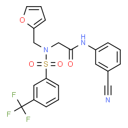 ChemSpider 2D Image | N-(3-Cyanophenyl)-N~2~-(2-furylmethyl)-N~2~-{[3-(trifluoromethyl)phenyl]sulfonyl}glycinamide | C21H16F3N3O4S