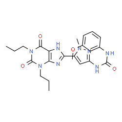 ChemSpider 2D Image | 1-[5-(2,6-Dioxo-1,3-dipropyl-2,3,6,7-tetrahydro-1H-purin-8-yl)-1-methyl-1H-pyrazol-3-yl]-3-(3-methoxyphenyl)urea | C23H28N8O4