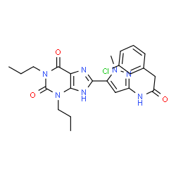 ChemSpider 2D Image | 2-(3-Chlorophenyl)-N-[5-(2,6-dioxo-1,3-dipropyl-2,3,6,7-tetrahydro-1H-purin-8-yl)-1-methyl-1H-pyrazol-3-yl]acetamide | C23H26ClN7O3