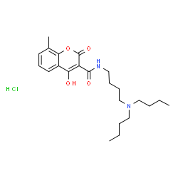 ChemSpider 2D Image | N-[4-(Dibutylamino)butyl]-4-hydroxy-8-methyl-2-oxo-2H-chromene-3-carboxamide hydrochloride (1:1) | C23H35ClN2O4