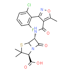 ChemSpider 2D Image | (2S,6R)-6-({[3-(2-Chloro-6-fluorophenyl)-5-methyl-1,2-oxazol-4-yl]carbonyl}amino)-3,3-dimethyl-7-oxo-4-thia-1-azabicyclo[3.2.0]heptane-2-carboxylic acid | C19H17ClFN3O5S
