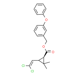 ChemSpider 2D Image | 3-Phenoxybenzyl (1R)-3-(2,2-dichlorovinyl)-2,2-dimethylcyclopropanecarboxylate | C21H20Cl2O3