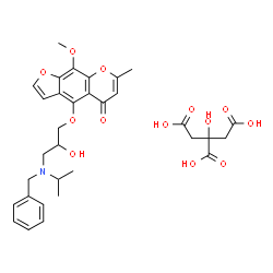 ChemSpider 2D Image | 4-{3-[Benzyl(isopropyl)amino]-2-hydroxypropoxy}-9-methoxy-7-methyl-5H-furo[3,2-g]chromen-5-one 2-hydroxy-1,2,3-propanetricarboxylate (1:1) | C32H37NO13