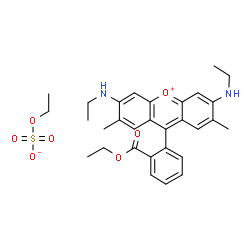 ChemSpider 2D Image | 9-[2-(Ethoxycarbonyl)phenyl]-3,6-bis(ethylamino)-2,7-dimethylxanthenium ethyl sulfate | C30H36N2O7S