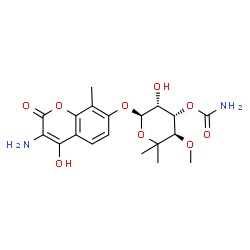 ChemSpider 2D Image | 2H-1-Benzopyran-2-one, 3-amino-7-((3-O-(aminocarbonyl)-6-deoxy-5-C-methyl-4-O-methyl-alpha-L-lyxo-hexopyranosyl)oxy)-4-hydroxy-8-methyl- | C19H24N2O9