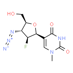 ChemSpider 2D Image | 1-Methyl-5-(3-azido-2,3-dideoxy-2-fluoro-.beta.-D-arabinofuranosyl)uracil | C10H12FN5O4