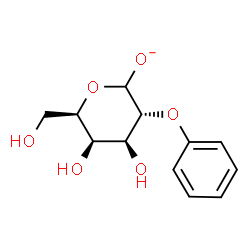 ChemSpider 2D Image | (3R,4S,5R,6R)-4,5-Dihydroxy-6-(hydroxymethyl)-3-phenoxytetrahydro-2H-pyran-2-olate | C12H15O6