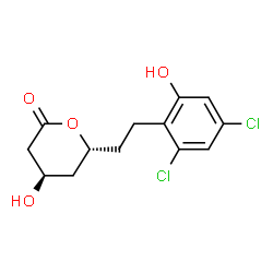 ChemSpider 2D Image | (4R,6R)-6-[2-(2,4-Dichloro-6-hydroxyphenyl)ethyl]-4-hydroxytetrahydro-2H-pyran-2-one | C13H14Cl2O4