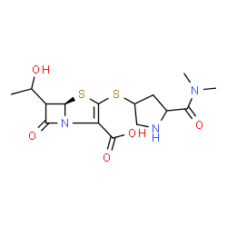 ChemSpider 2D Image | (5R)-3-{[5-(Dimethylcarbamoyl)-3-pyrrolidinyl]sulfanyl}-6-(1-hydroxyethyl)-7-oxo-4-thia-1-azabicyclo[3.2.0]hept-2-ene-2-carboxylic acid | C15H21N3O5S2