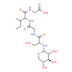 ChemSpider 2D Image | {[2-({[(3-Hydroxy-2-{[(3R,4S,5R)-3,4,5-trihydroxytetrahydro-2H-pyran-2-yl]amino}propanoyl)amino]acetyl}amino)-3-methylpentanoyl]amino}acetic acid | C18H32N4O10