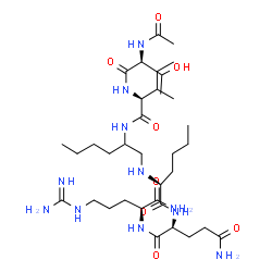 ChemSpider 2D Image | N-{2-[(N-Acetyl-L-threonyl-L-isoleucyl)amino]hexyl}-L-norleucyl-L-glutaminyl-L-argininamide | C35H67N11O8