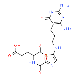 ChemSpider 2D Image | N-((5-((3-(2,4-Diamino-1,6-dihydro-6-oxo-5-pyrimidinyl)propyl)amino)-2-thiazolyl)carbonyl)glutamic acid | C16H21N7O6S