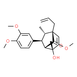 ChemSpider 2D Image | (1R,4R,5S,6S,7S)-1-Allyl-6-(3,4-dimethoxyphenyl)-4-hydroxy-3-methoxy-4,7-dimethylbicyclo[3.2.1]oct-2-en-8-one | C22H28O5