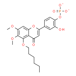 ChemSpider 2D Image | 4-[5-(Hexyloxy)-6,7-dimethoxy-4-oxo-4H-chromen-2-yl]-2-hydroxyphenyl phosphate | C23H25O10P