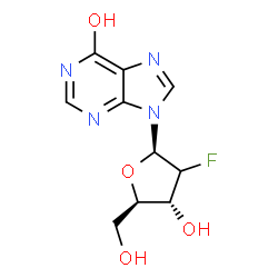 ChemSpider 2D Image | 9-[(2R,4R,5R)-3-fluoro-4-hydroxy-5-(hydroxymethyl)tetrahydrofuran-2-yl]purin-6-ol | C10H11FN4O4